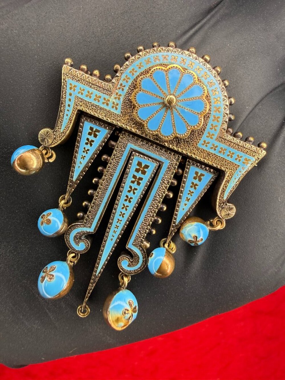 14K Victorian Etruscan Turquoise Pin